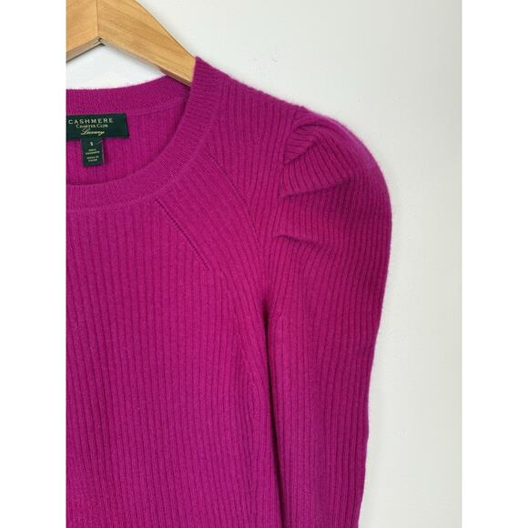 Charter Club Luxury Womens Pink Cashmere Ribbed Puff Sleeve Sweater Sz S - Picture 2 of 7